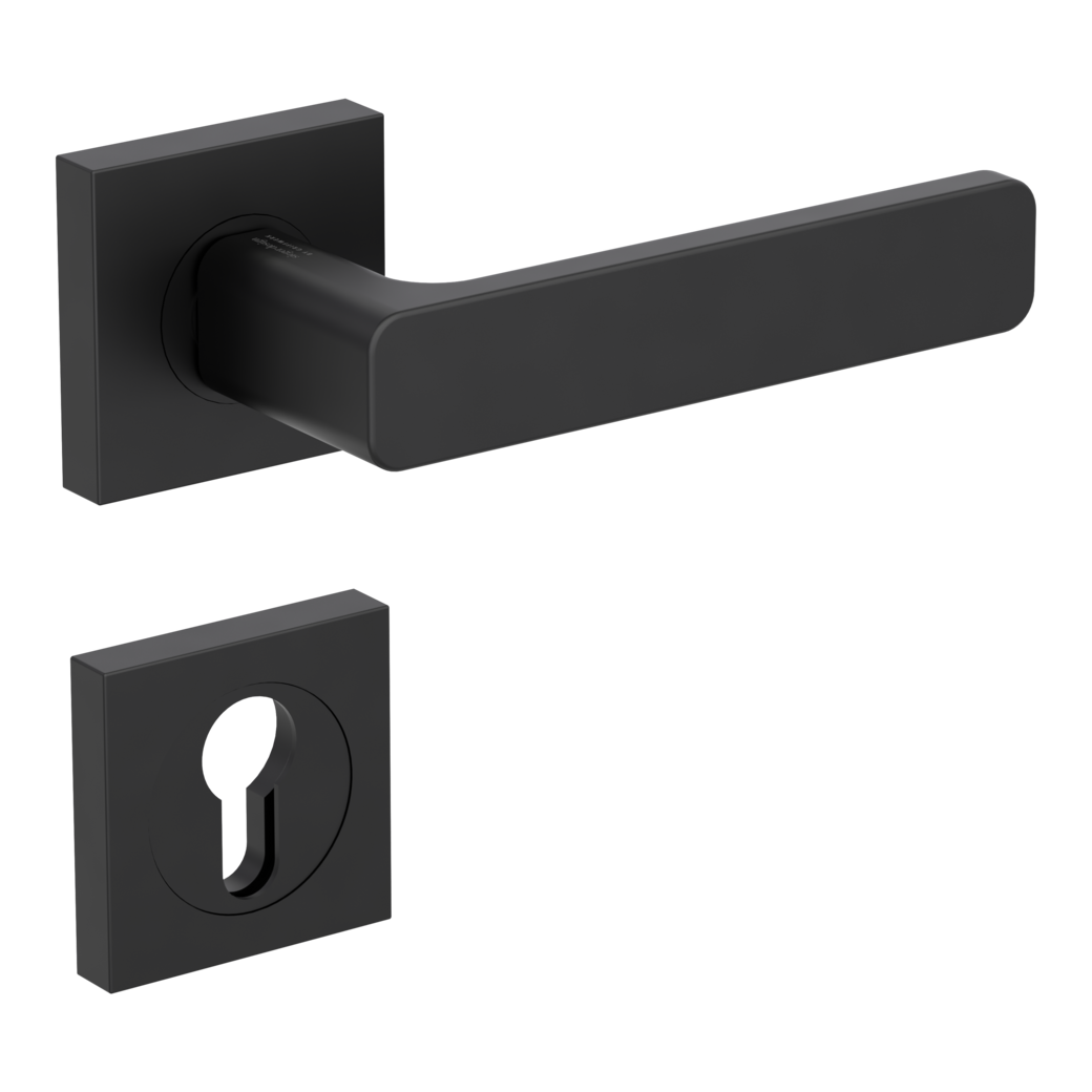 MINIMAL MODERN door handle set Screw-on sys.GK4 straight-edged escut. Profile cylinder graphite black