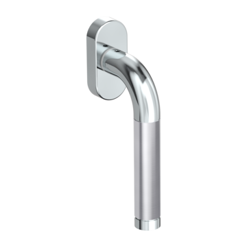 Silhouette product image in perfect product view shows the Griffwerk window handle ADINA in the version unlockable, polished/brushed steel
