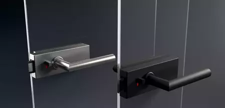 The glass door lock PURISTO S is available in the surfaces matt stainless steel and graphite black.