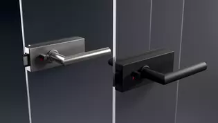 The glass door lock PURISTO S is available in the surfaces matt stainless steel and graphite black.