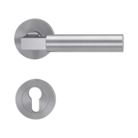 Isolated product image in perfect product view shows the GRIFFWERK rose set METRICO PROF in the version euro profile - brushed steel - screw on technique