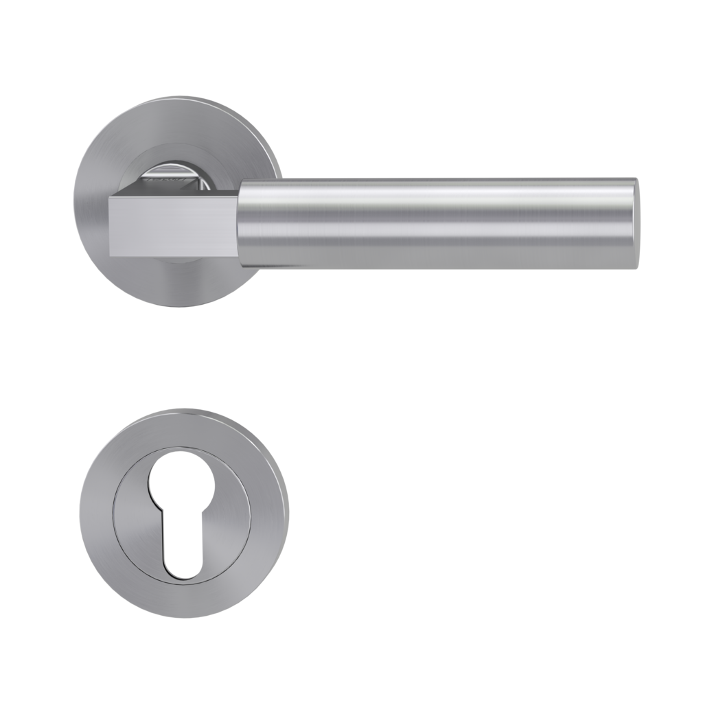 door handle set METRICO PROF screw on cl4 rose set round euro profile brushed steel