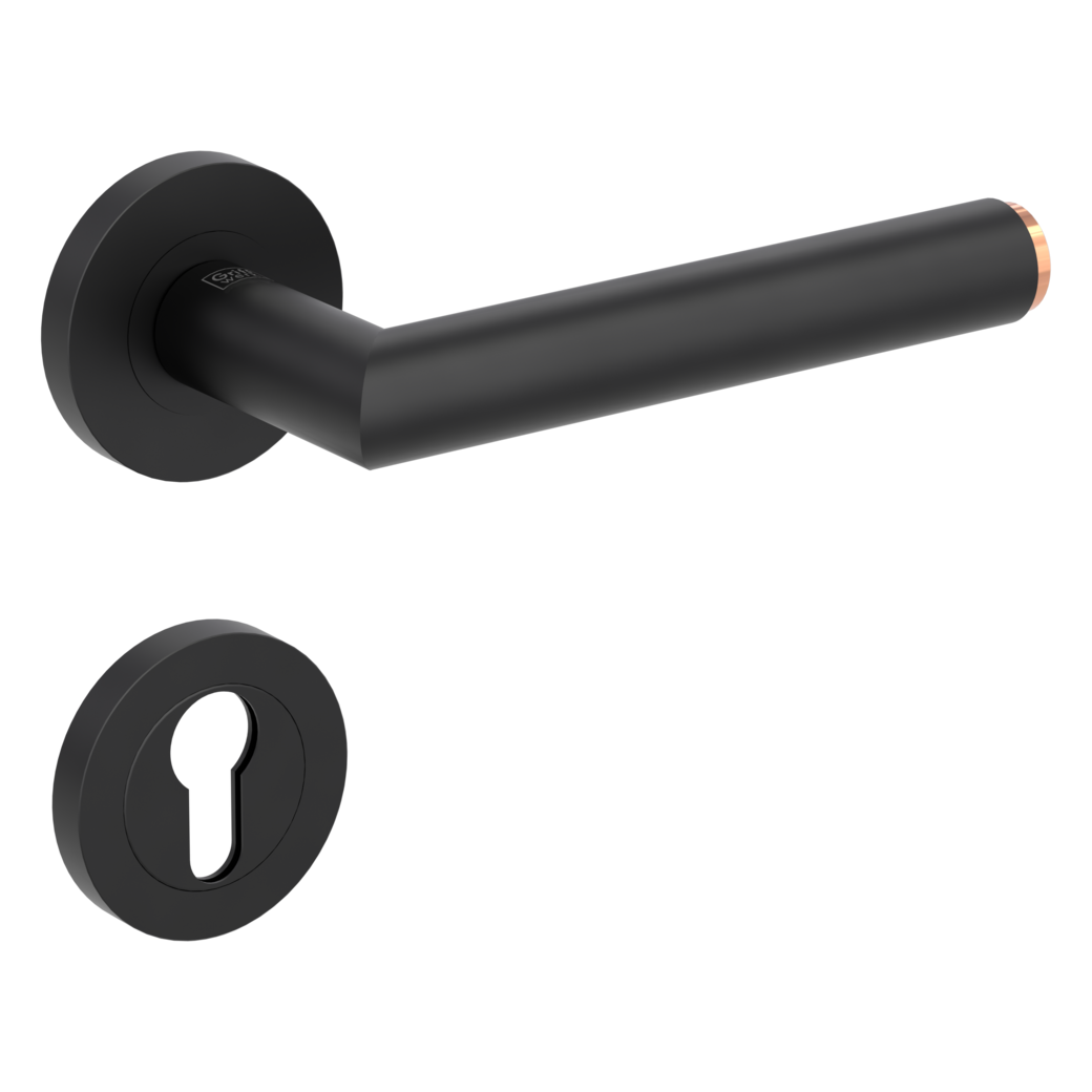 door handle set LUCIA SELECT screw on cl3 rose set round euro profile graphite black/copper