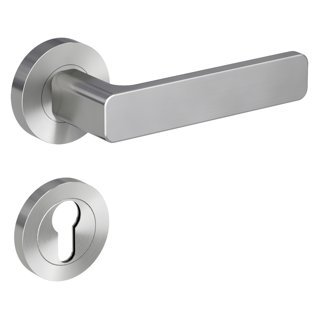 door handle set MINIMAL MODERN screw on cl4 rose set round euro profile velvety grey