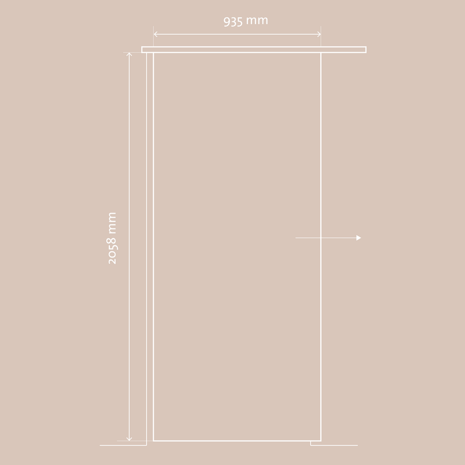 Detailed technical drawing in top view including dimensions of Jette glass sliding door