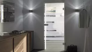 Illustration of light hallway with glass door Lines Rising 509 by Griffwerk The illustration shows a light hallway with the glass door Lines Rising 509 by Griffwerk