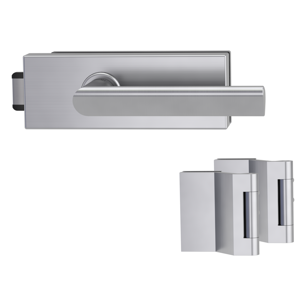 PURISTO S glass door fitting set not lockable quiet 3-pc. hinges TRI 134 satin stainless steel