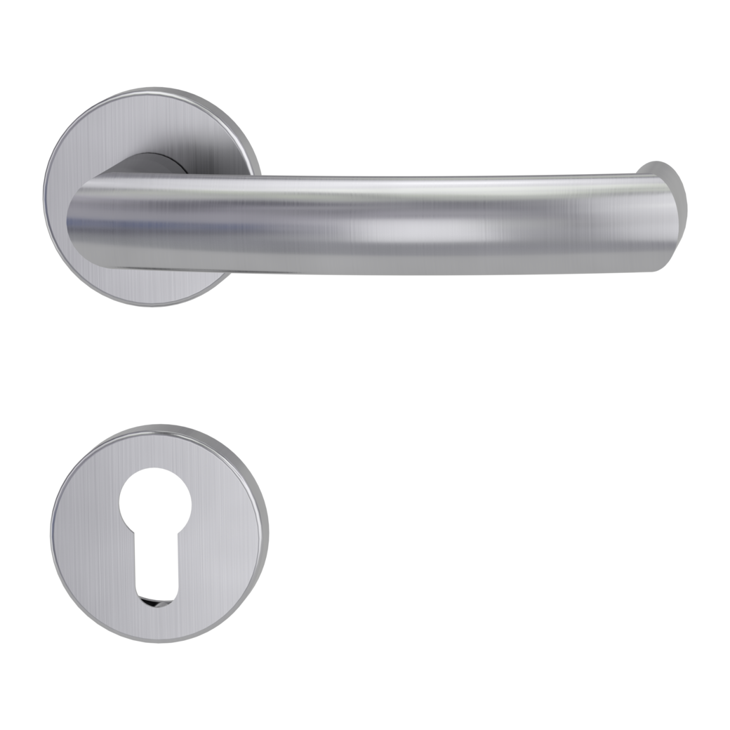 LORITA door handle set Clip-on system panic round escutcheons Satin stainless steel profile cylinder
