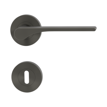 Isolated product image in perfect product view shows the GRIFFWERK rose set LEAF LIGHT in the version mortice lock - cashmere grey - screw on technique