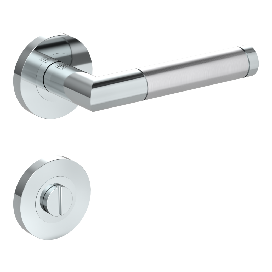 door handle set LOREDANA PROF screw on cl3 rose set round wc polished/brushed steel