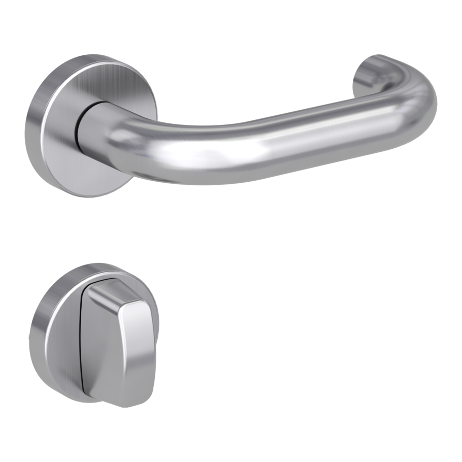 Isolated product image in the right-turned angle shows the GRIFFWERK rose set ALESSIA in the version turn and release - brushed steel - clip on technique inside view 