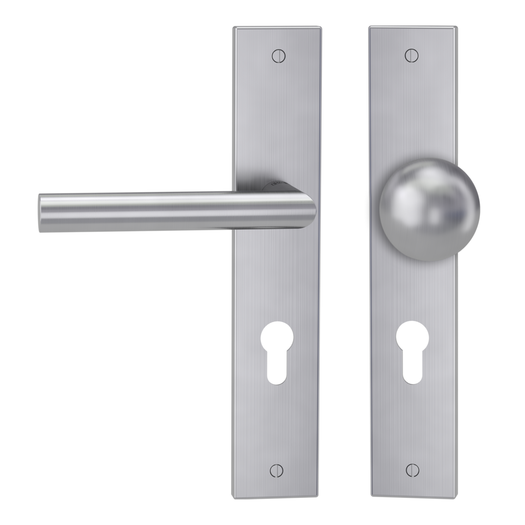 knob handle rose set LUCIO deco screw long plate square knob R4 brushed steel L