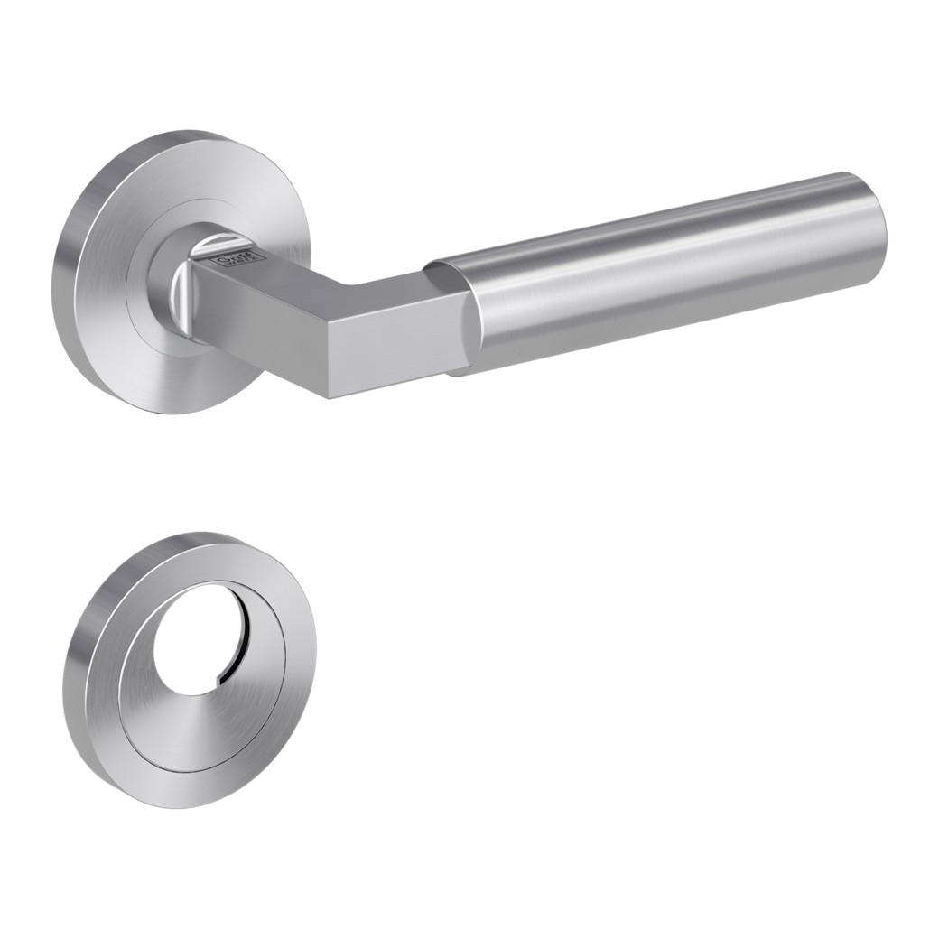 door handle set METRICO PROF screw on cl4 rose set round swiss profile brushed steel