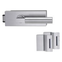 Silhouette product image in perfect product view shows the Griffwerk glass door lock set PURISTO S in the version unlockable, brushed steel, 2-part hinge set with the handle pair METRICO PROF