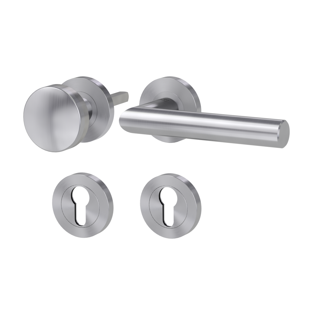 knob handle rose set LUCIA PROF screw on FP rose set round knob R2 38-50mm brushed steel R