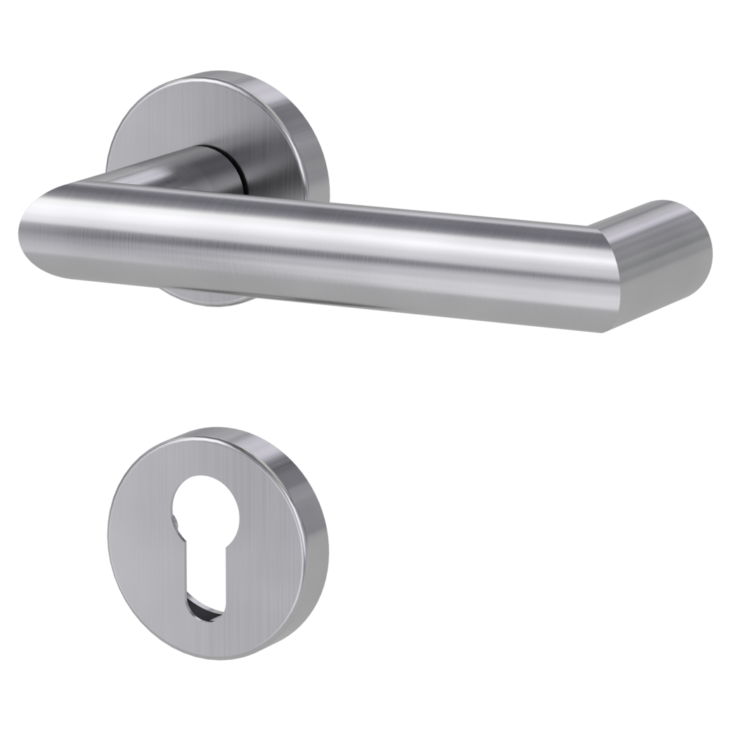 LUCIA door handle set Clip-on system panic round escutcheons Satin stainless steel profile cylinder