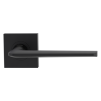 The image shows the Griffwerk door handle set REMOTE in the version with rose set square unlockable screw on graphite black