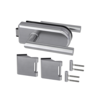 Silhouette product image in perfect product view shows the Griffwerk glass door lock set SKS 62 in the version unlockable silent 3-part hinges brushed steel look NOVA 297