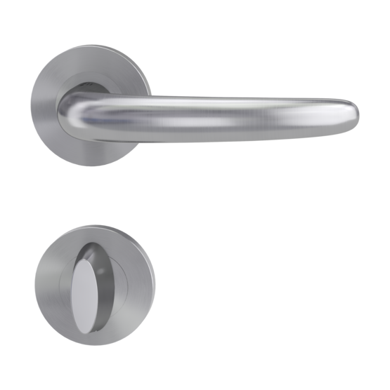 Isolated product image in perfect product view shows the GRIFFWERK rose set ULMER GRIFF in the version turn and release - brushed steel - clip on technique inside view 