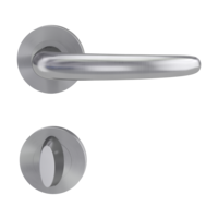 Freigestelltes Produktbild im idealen Blickwinkel fotografiert zeigt die GRIFFWERK Rosettengarnitur ULMER GRIFF in der Ausführung WC-Schließer - Edelstahl matt - Klipptechnik Innenansicht 