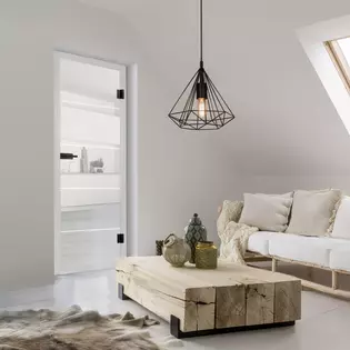 Cuadro de salón con puerta de cristal La ilustración muestra un salón con puerta de cristal.