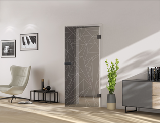 Smoked glass glass door MoonGrey The picture shows a living room with the MoonGrey smoked glass door