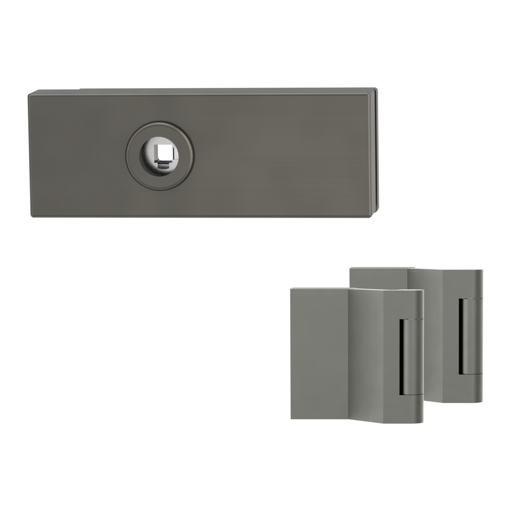 glass door lock set PURISTO S unlockable magnetic 3-part hinges cashmere grey