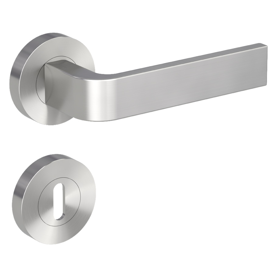 Isolated product image in the right-turned angle shows the GRIFFWERK rose set GRAPH in the version mortice lock - velvet grey - screw on technique