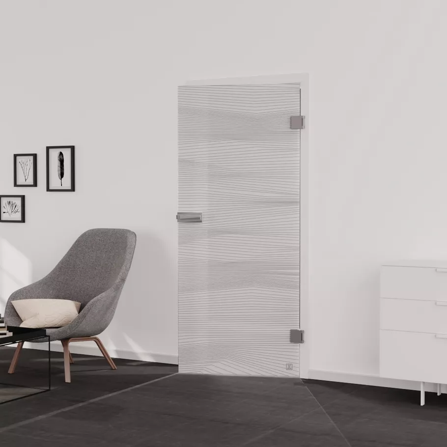 Glasdrehtür VISION 560 ESG PURE WHITE grau mattiert 959x2097x8mm Studio/Office DIN R
