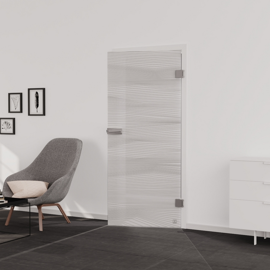 Ambient image in living situation illustrates the Jette Glass revolving door VISION in the version TSG PURE WHITE grey matt