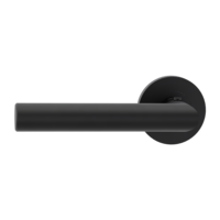 The image shows the Griffwerk door handle set LUCIA PROF in the version with rose set round smart2lock 2.0 screw on graphite black