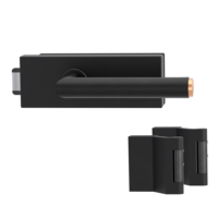 Silhouette product image in perfect product view shows the Griffwerk glass door lock set PURISTO S in the version unlockable, graphite black, 2-part hinge set with the handle pair LUCIA SELECT GSC/CU