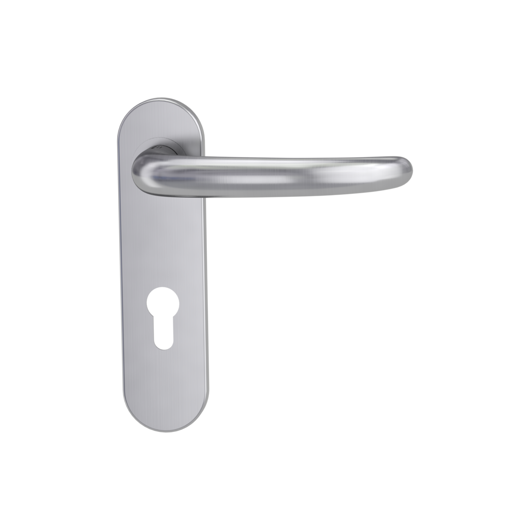 ULMER GRIFF PROF door handle set Screw-on system FS round short backpl. Satin stainless steel profile cylinder