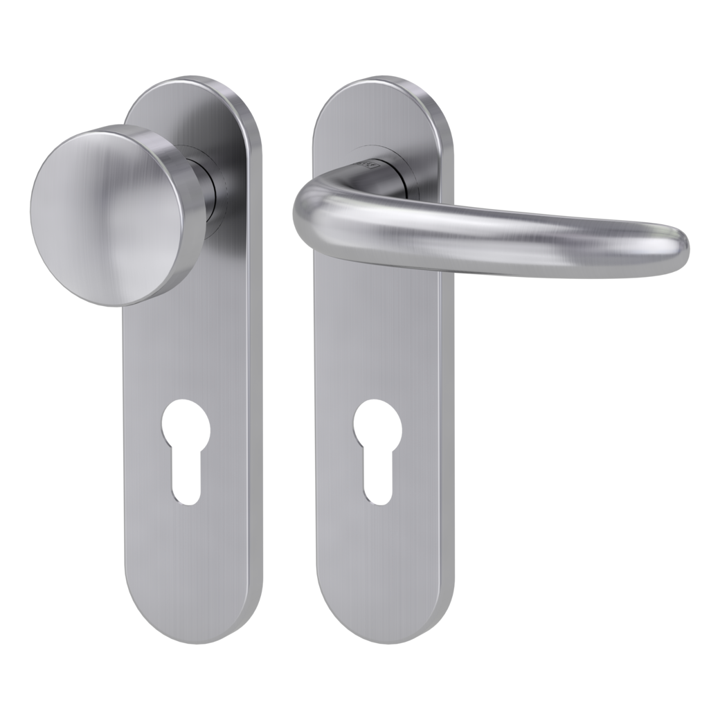 knob handle rose set ULMER GRIFF PROF screw on FP short plate round knob R2 38-50mm brushed steel R