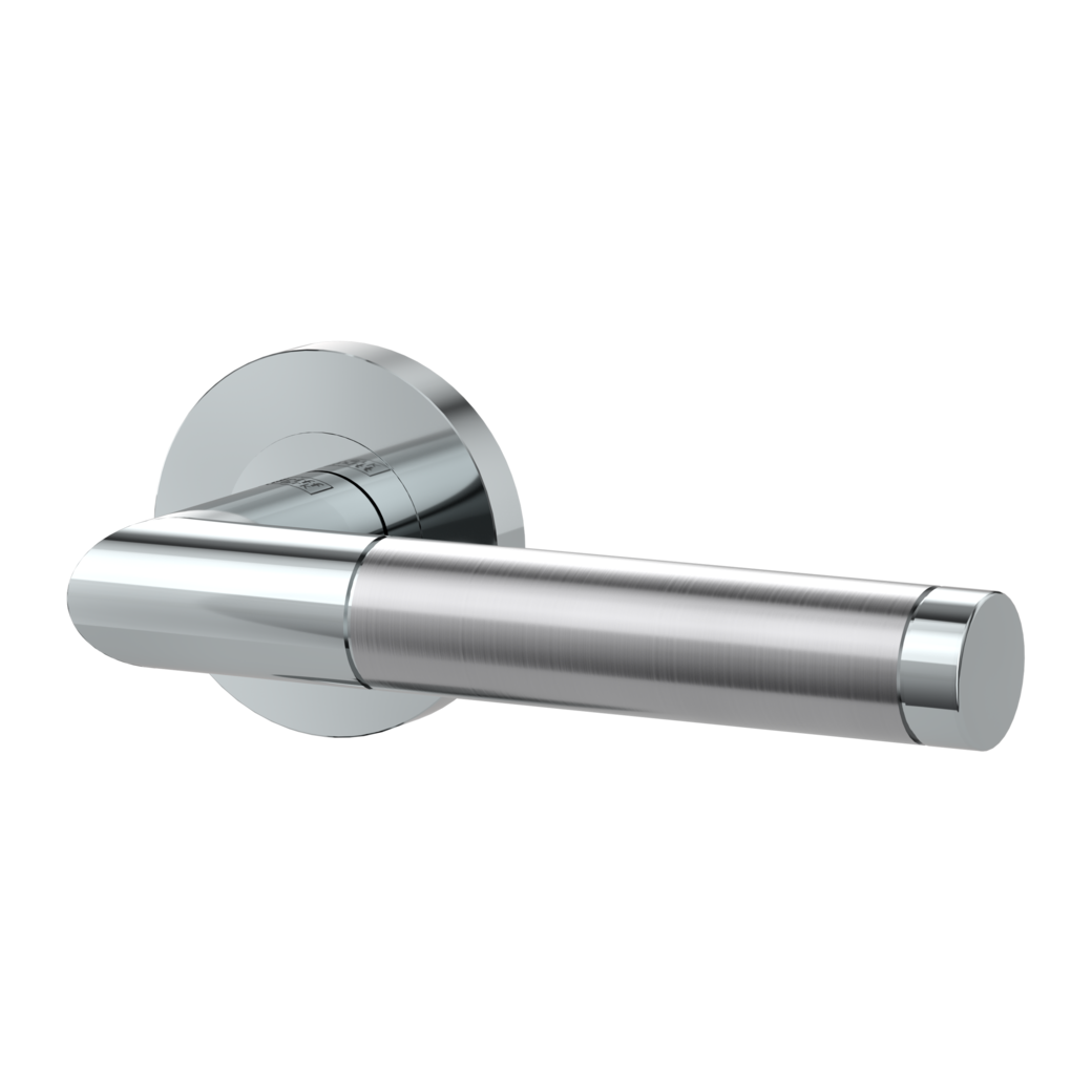 LOREDANA PROF door handle set Screw-on system GK3 round escutcheons Polished-satin stainless steel OS
