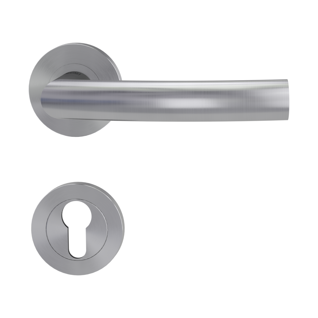 LORITA PROF door handle set Screw-on system GK3 round escutcheons Satin stainless steel profile cylinder