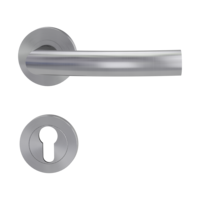 Isolated product image in perfect product view shows the GRIFFWERK rose set LORITA PROF in the version euro profile - brushed steel - screw on technique