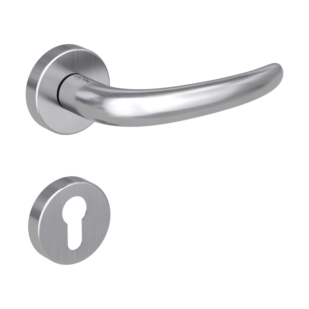 ULMER GRIFF door handle set Clip-on system GK3 round escutcheons Satin stainless steel profile cylinder