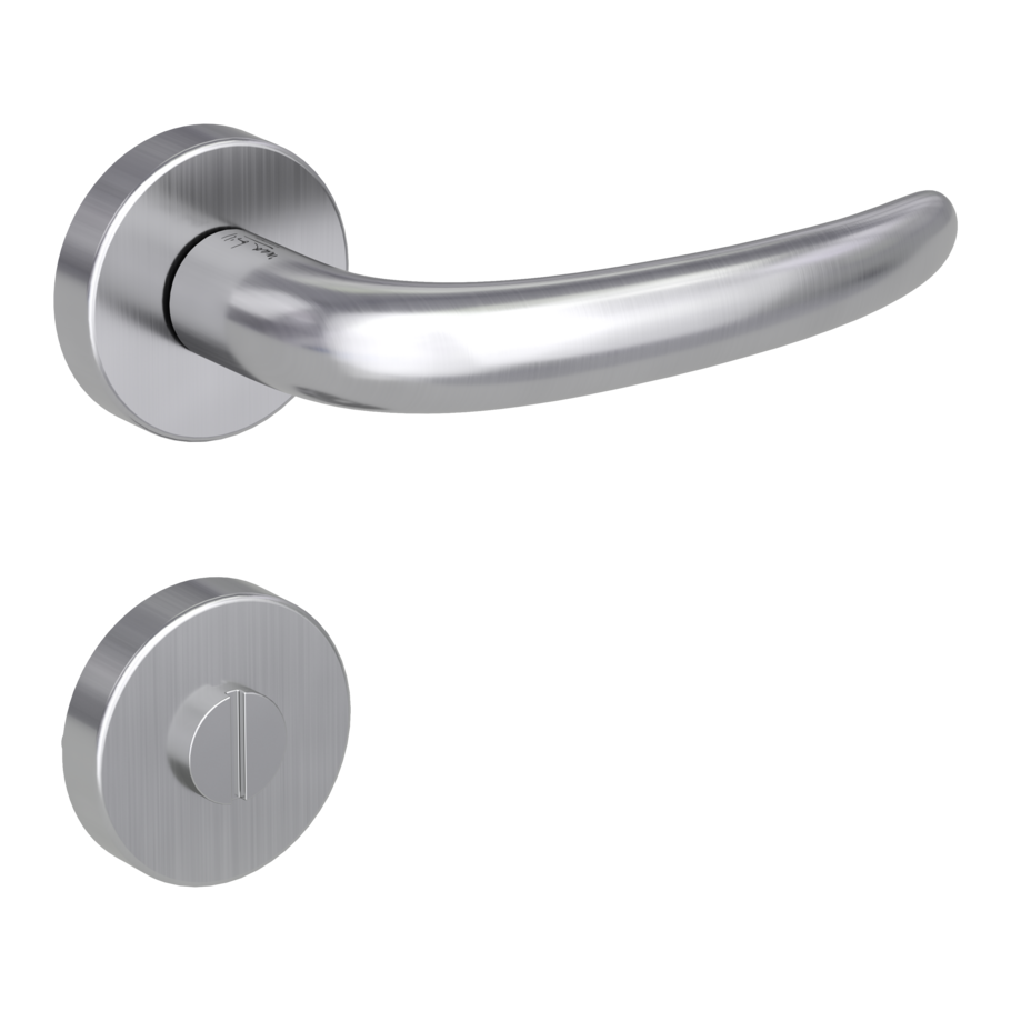 Isolated product image in the right-turned angle shows the GRIFFWERK rose set ULMER GRIFF in the version turn and release - brushed steel - clip on technique outside view