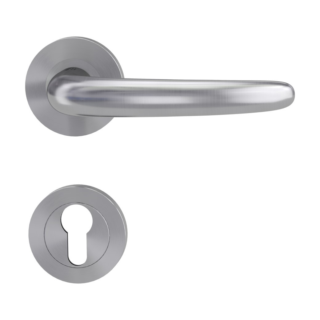 ULMER GRIFF PROF door handle set Screw-on system GK4 round escutcheons Satin stainless steel profile cylinder