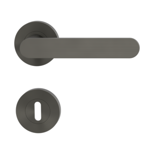 Product image rose set AVUS mortice lock cashmere grey screw on technique Isolated product image in perfect product view shows the GRIFFWERK rose set AVUS in the version mortice lock - cashmere grey - screw on technique