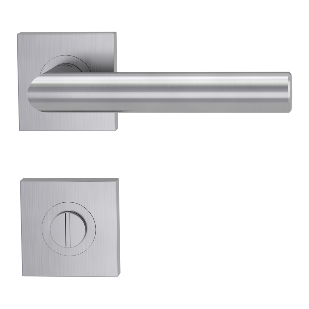 LUCIA PROF door handle set Screw-on sys.GK3 straight-edged escut. WC satin stainless steel