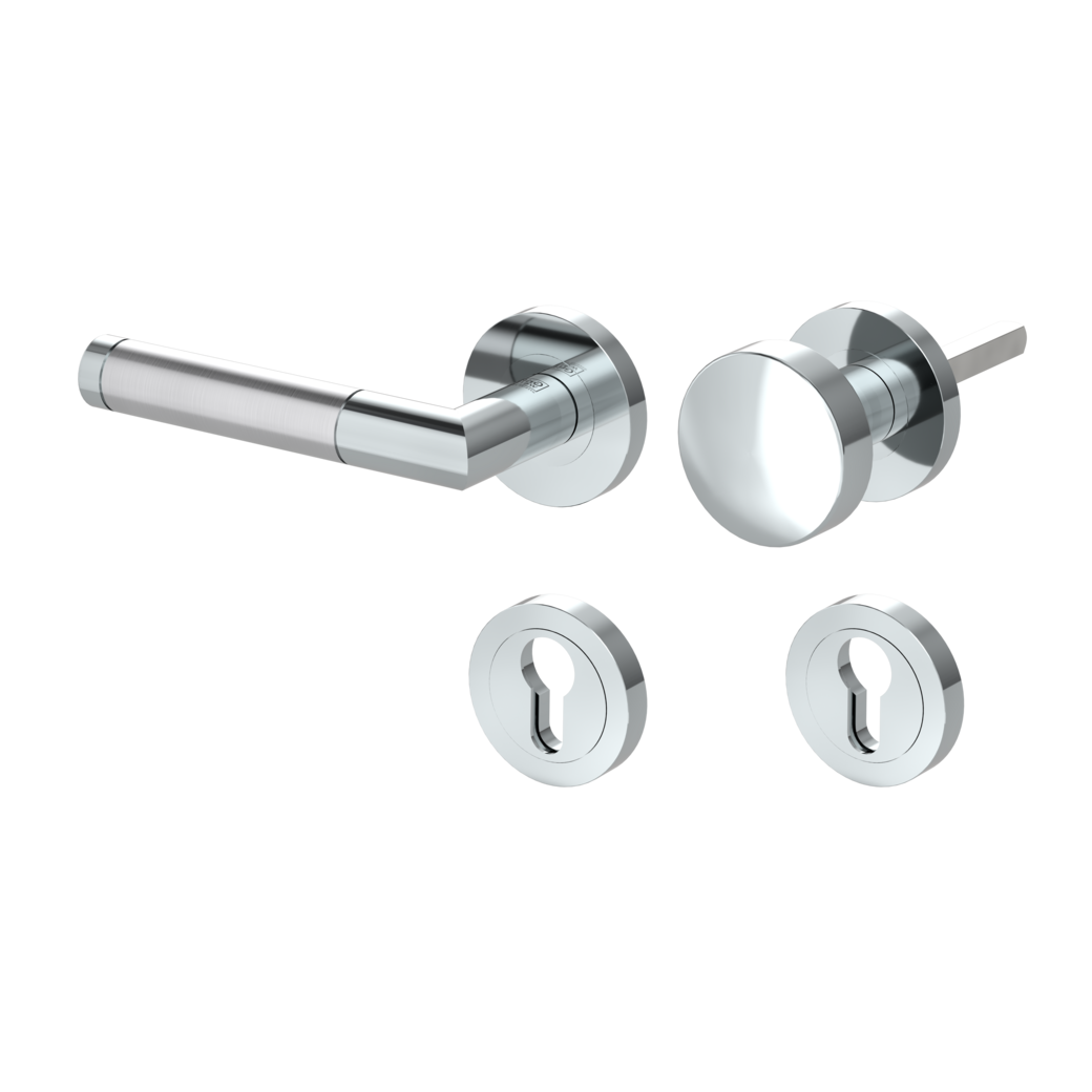 LOREDANA PROF alternate set Screw-on system GK3 round escutcheons Knob R2 polished satin stainless steel L