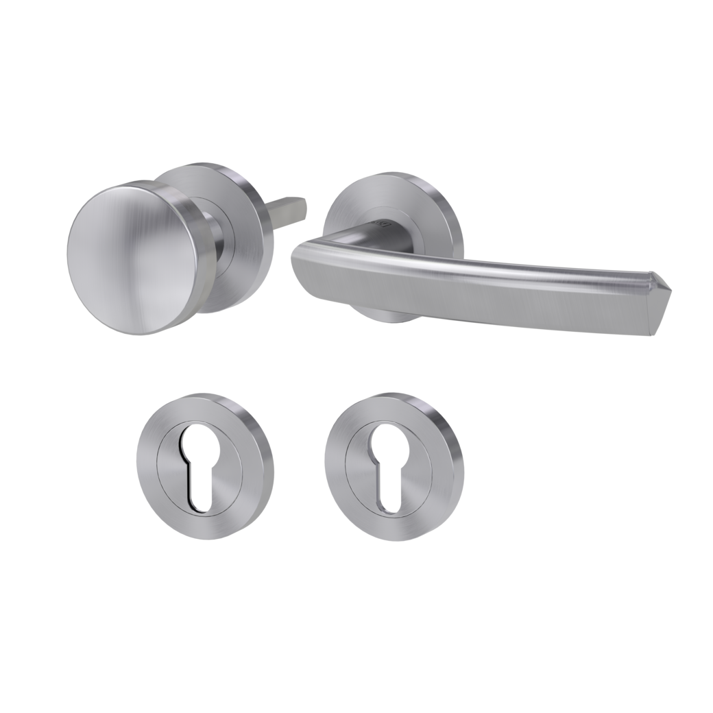 knob handle rose set CRYSTAL screw on cl3 rose set round knob R2 brushed steel R