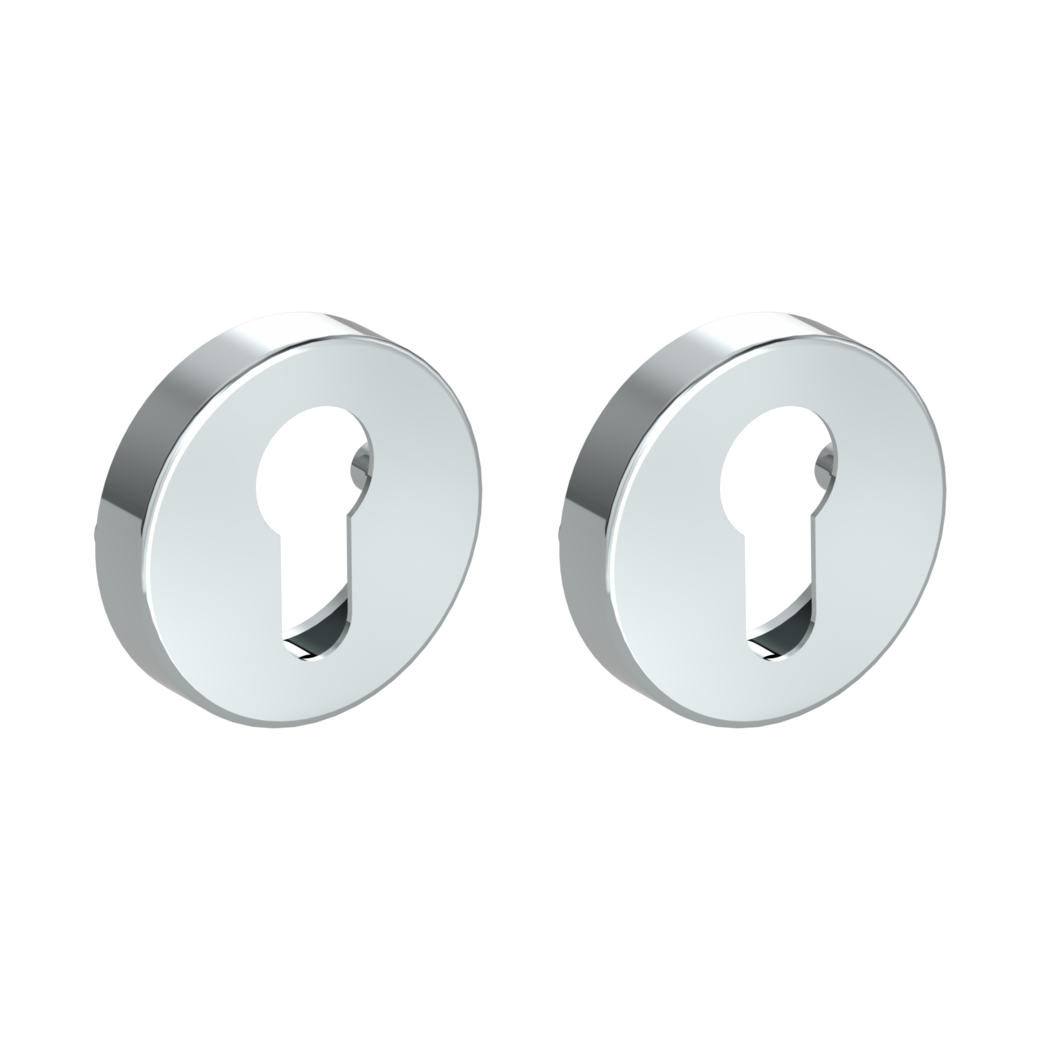 Pair of escutcheons round profile cylinder Clip-on system polished stainless steel