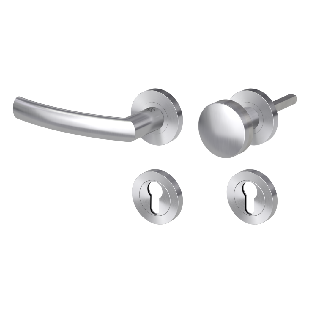 knob handle rose set LORITA PROF screw on cl3 rose set round knob R2 brushed steel L