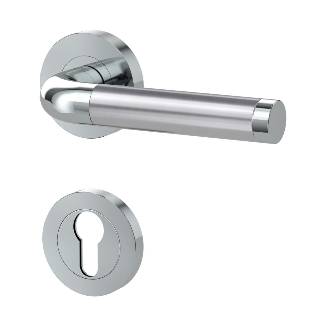 door handle set SIMONA screw on cl4 rose set round euro profile chrome/brushed steel