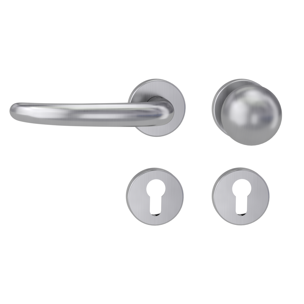 knob handle rose set ULMER GRIFF clip on FP rose set round knob R4 38-50mm brushed steel L