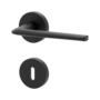 Isolated product image in the left-turned angle shows the GRIFFWERK rose set REMOTE in the version mortice lock - graphite black - screw on technique