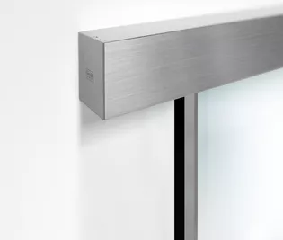 PLANEO AIR SILENT sliding door system with stainless steel matte surface, including sealing rubber lip